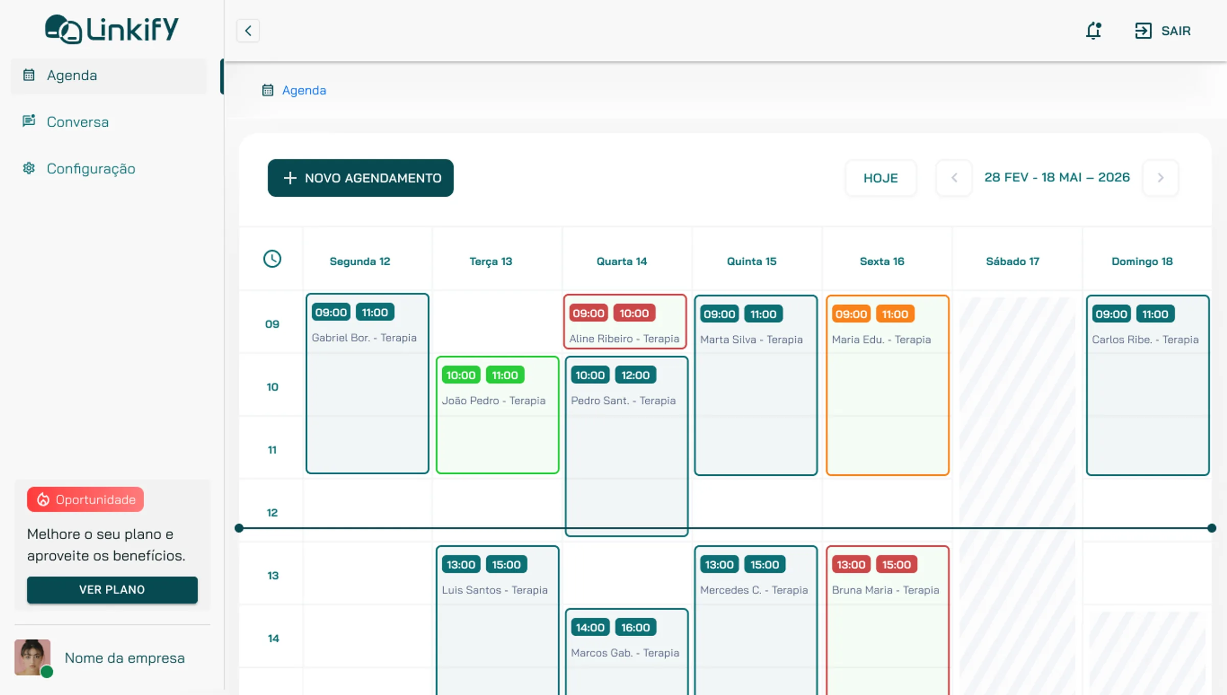 Dashboard da plataforma Linkify